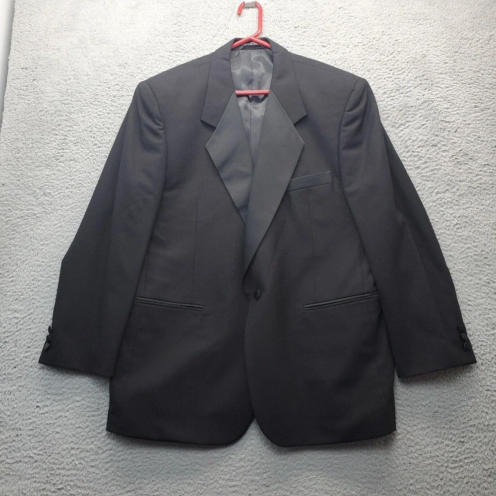 Franko Lanzetti Two Piece‎ Suit Mens 44 Black 100% Wool Tuxedo Single Breasted